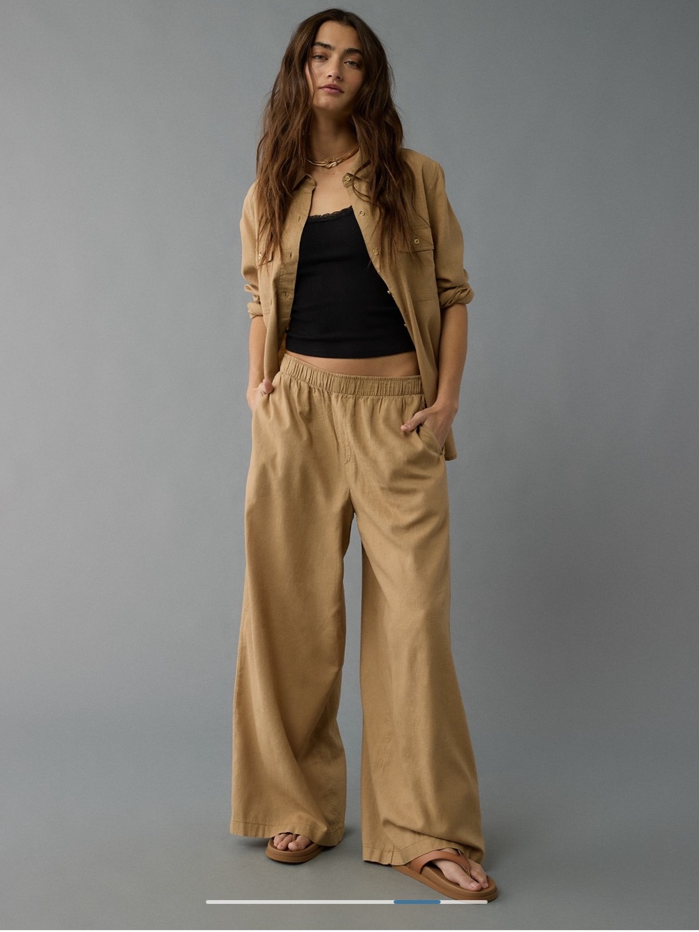 Aerie Linen-Blend Pull-On Pant women’s XL lightweight wide leg pants